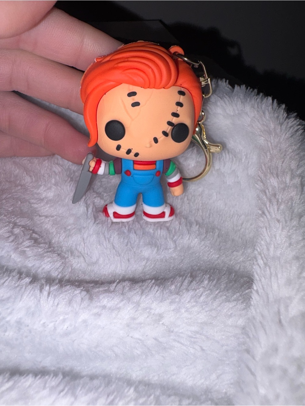 Red-Haired Kids Keychain Figure in Blue Overalls - Brand: